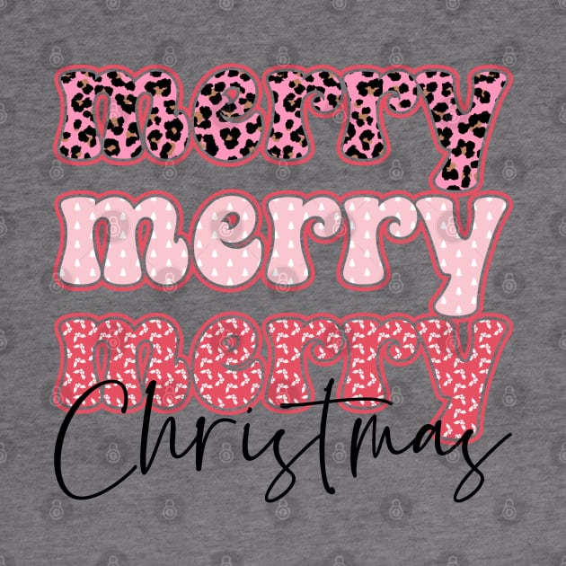 Merry Merry Merry Christmas Leopard Pattern Retro by JDVNart